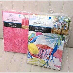 Mainstays 70” Round PEVA Tablecloth Lot Fuchsia Pineapple Toucan Tropical NEW